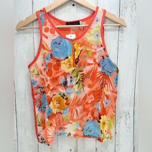 Buzz Sheer Lace  Foral Romantic Crop Top Orange Sz Small Summer New With Tages